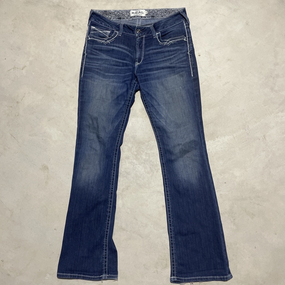 Ariat REAL High Rise Dorothy Boot Jeans Women's SZ 34x36 Wash Blue Stretch *Mark
